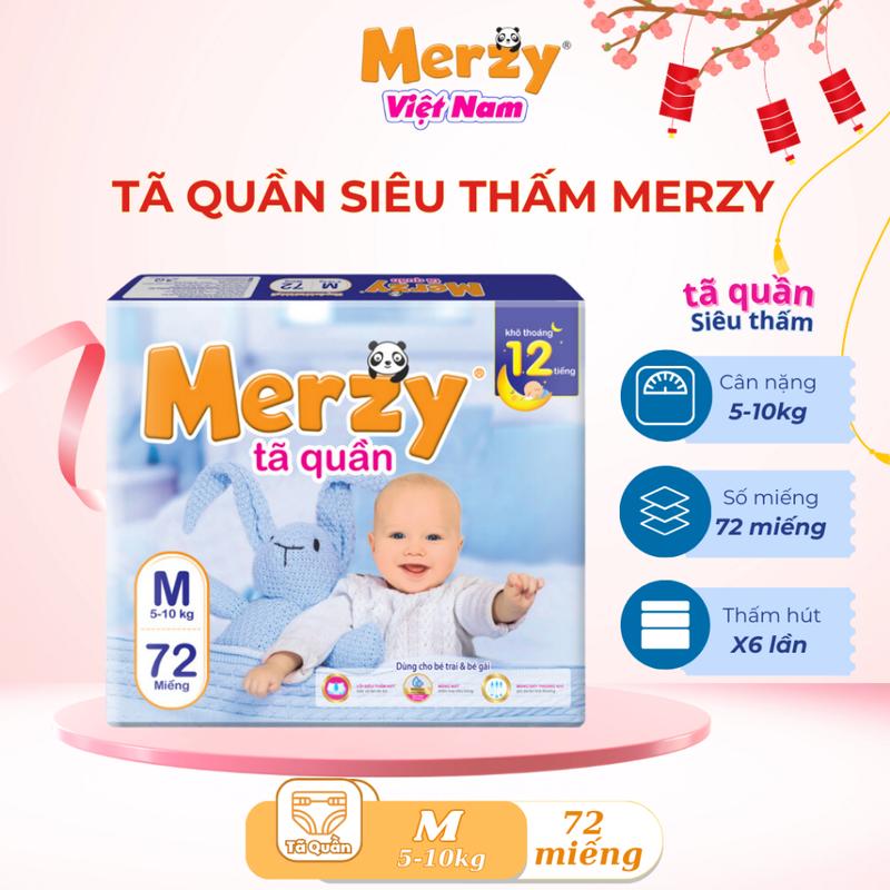 Bỉm quần siêu đại Merzy M72/ L64/ XL56/ XXL48 Cho Bé Voi