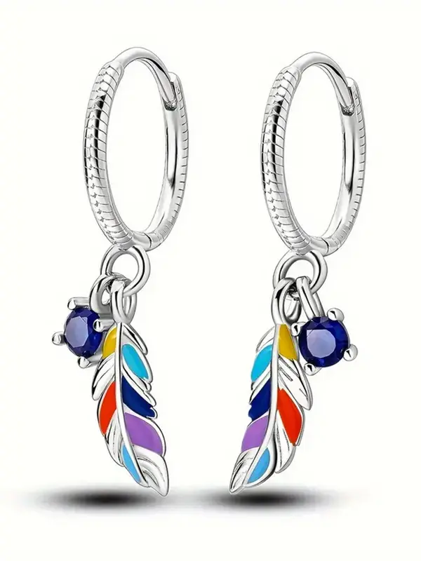 925 Sterling Silver Fashion Colorful Feather Design Earrings, Fashion Jewelry for Party, Daily Clothing Decor, Trendy All-match & Exquisite Jewelry for Gift 4