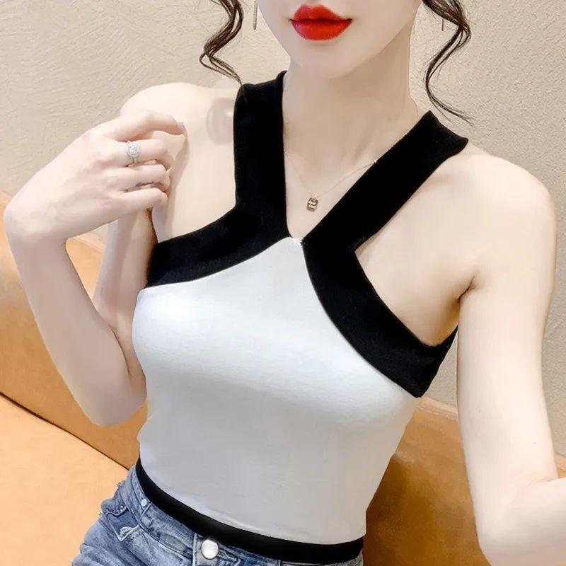 Product Introduction of Ice Silk Bandeau Camisole Women's Summer Short Plain Fashion All-Match Sexy Beauty Back Color Matching Top Womenswear Lingerie 9