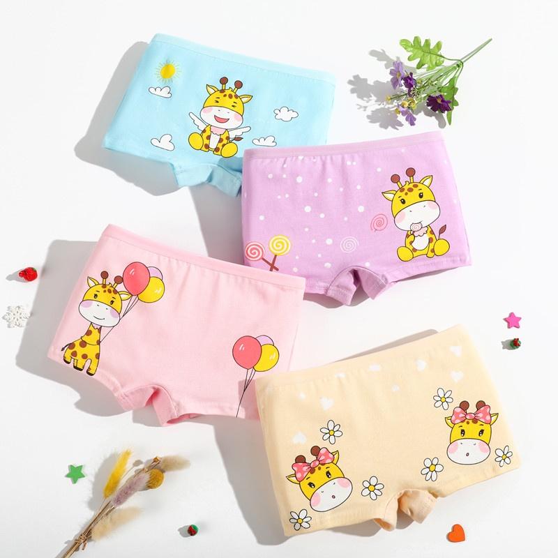 4 Pcs/Set Baby Girls Underwear Cotton Cute Cartoon Panty Kids Stretch Breathable Short Children Soft Underpants 2-12 Years 1