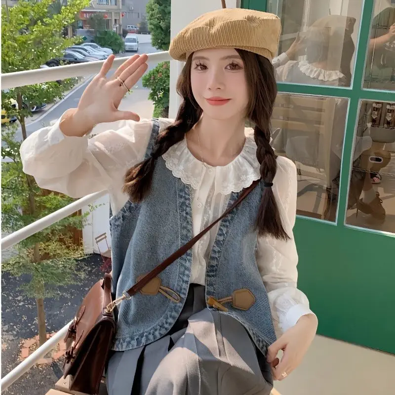 Áo Ghi Lê Cardigan, Phong Cách Denim, Dành Cho Nữ, Hàng Mới Về Mùa Xuân Và Mùa Thu 2022, Thiết Kế Cổ Điển Cỡ Nhỏ Váy Băng Quấn Cao Cấp, Áo Ghi Lê Ngoài