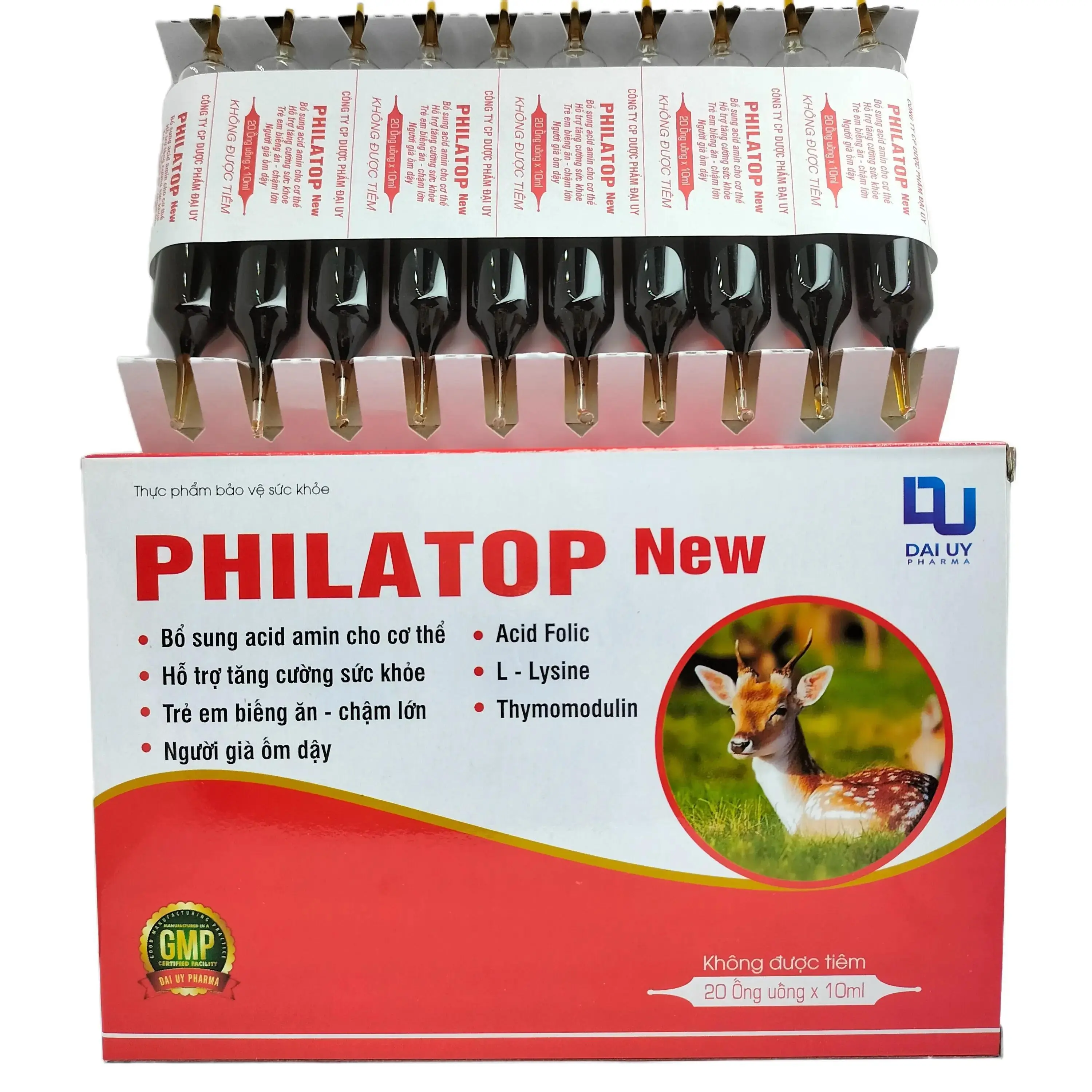PHILATOP New Đại Uy hộp 20 ống thủy tinh bổ sung đạm, acidi amin tăng sức đề kháng, trẻ còi xương, người già mới ốm dậy