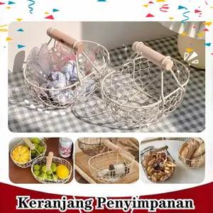 Keranjang Penyimpanan / Makanan Ringan Nampan Buah / Buah Bahan Besi / Keranjang Telur/Keranjang penyimpanan serbaguna dari besi tempa dengan pegangan kayu