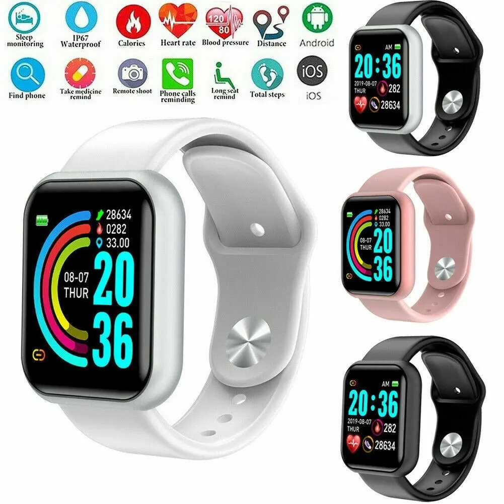 (COD) Jam Tangan Smartwatch Y68 Unisex Bluetooth Fitness Tracker Telepon Wristband Tahan Air Pelacak Kalori Pelacak Jarak Pelacakan Denyut Jantung Android Screen