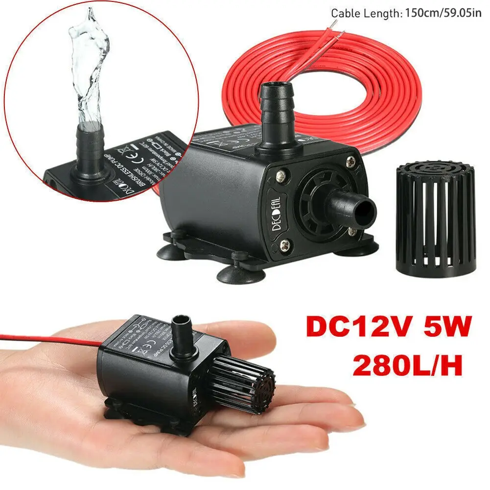 Máy bơm chìm, Bộ lọc không chổi than, 12V, 280L / H, 5W, DC, PC + ABS, Thích hợp cho bể cá và ao, Bể cá