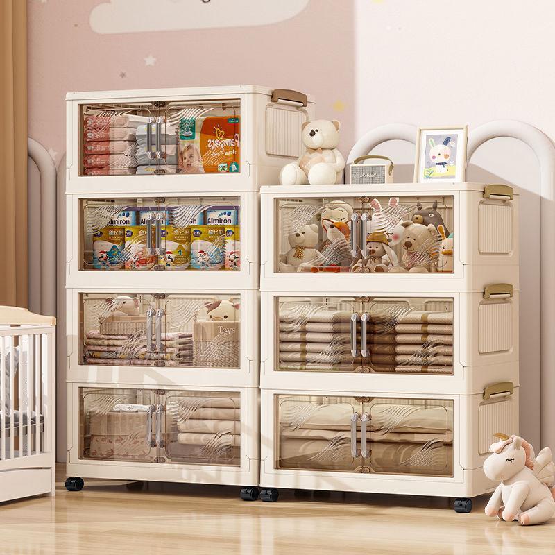 Product Introduction of Foldable Storage Cabinet, Multi-layer Dustproof Storage Box with Door, Multifunctional Storage Organizer for Living Room Bedroom Kitchen, Organization 3