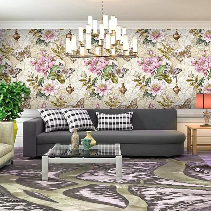 Vintage Floral & Butterfly Pattern Wallpaper, 1 Roll Waterproof Self-Adhesive Removable Paper, Wall Decoration For Home Living Room Bedroom Kitchen, Decorative, Interior 2