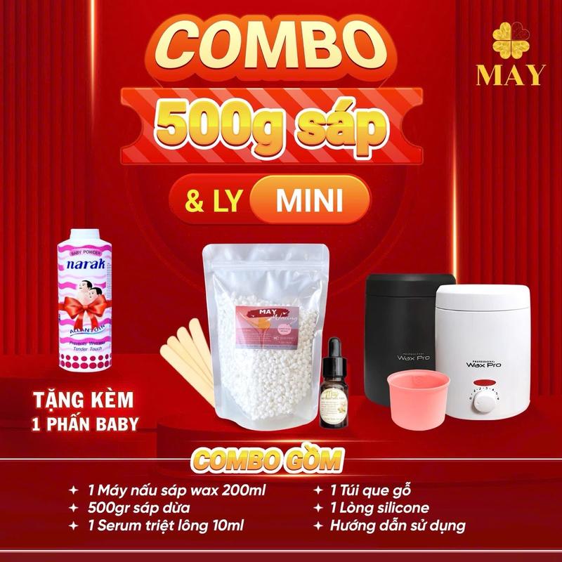 COMBO LY MINI KÈM 500g SÁP + LỒNG NỒI SILICONE [ 500g sáp + 1 máy nấu + 5 que gỗ + 1 serum + 1 lòng nồi silicone + 1 Phấn baby ] Kem Nữ Women