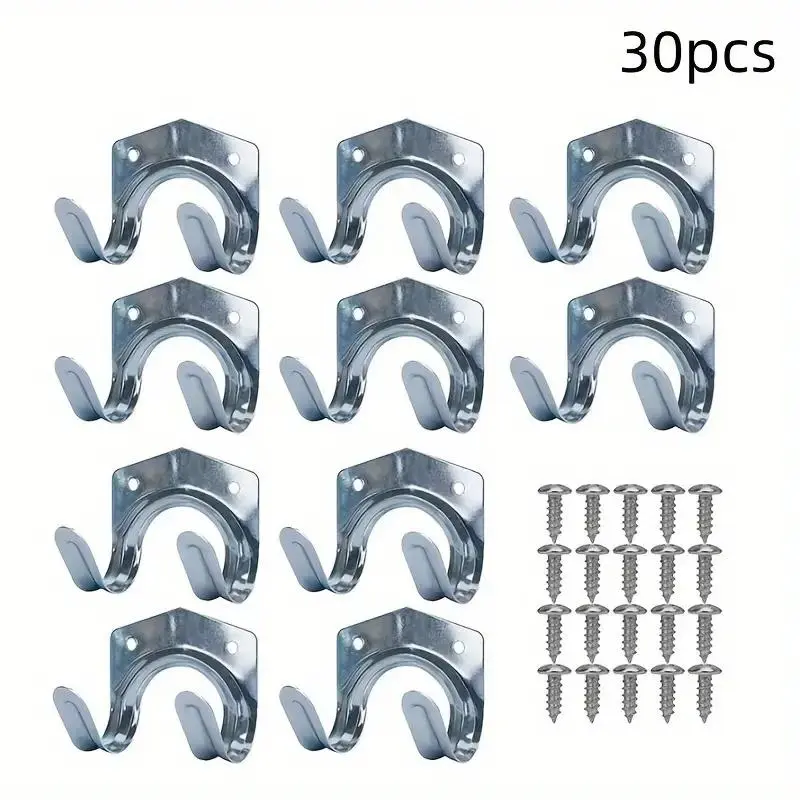 Wall Mounted Hook with Screw, 30pcs/set Durable Wall Hook & Screw, Easy To Install Hook for Garden & Garage Tool Storage, Organiser