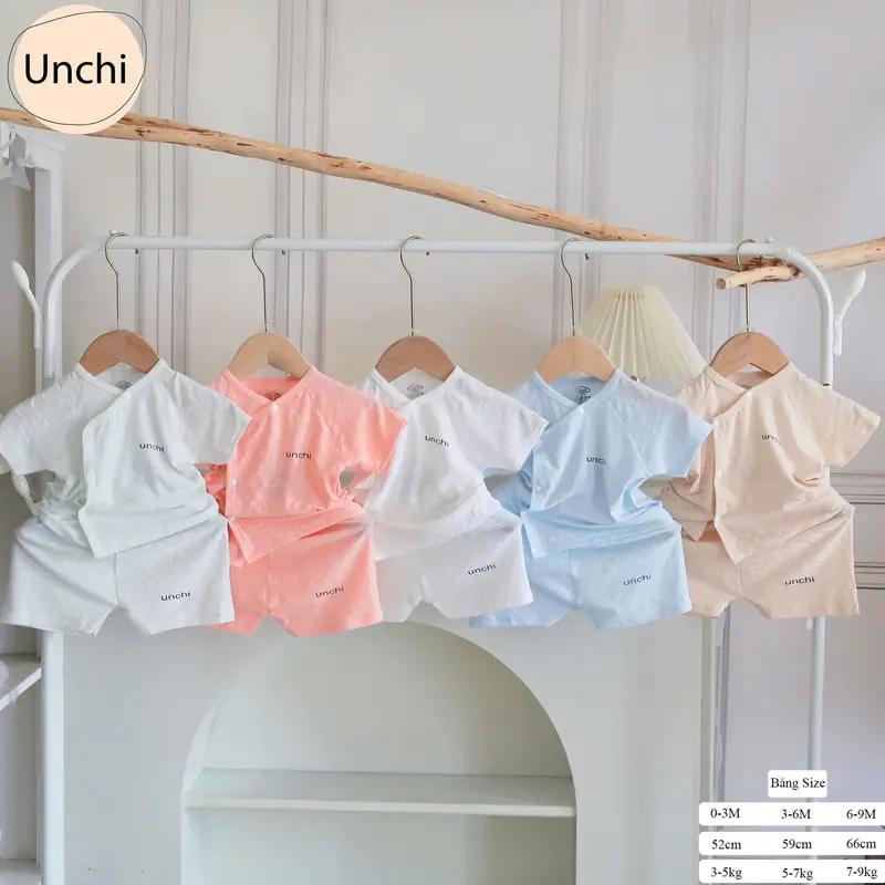 BC14. Bộ sơ sinh cộc tay Unchi vải petit bamboo vân nổi mềm mát cho bé sơ sinh từ 3-8kg (Form nhỏ) 1