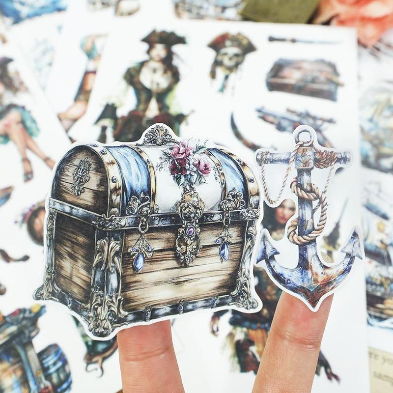 Vintage Pirate Girl Theme Sticker Book, 20 Sheets/book Scrapbooking & Journal Making Material Paper, DIY Decorative Sticker for Stationery Computer Water Bottle 6