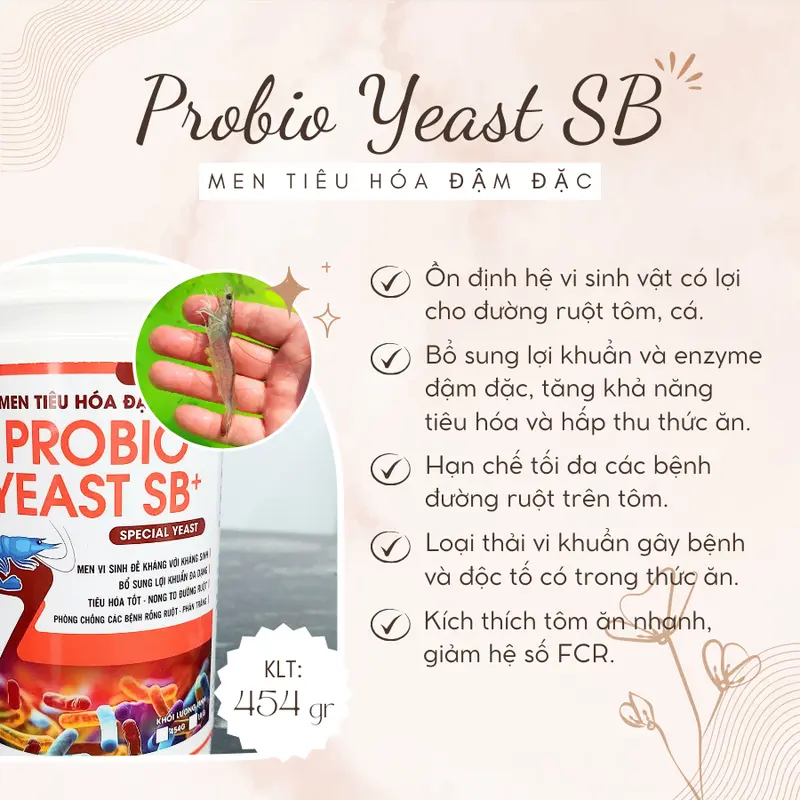 PROBIO YEAST SB+ [454 g/lon] - Men tiêu hóa đậm đặc - Men vi sinh đề kháng với kh.áng si.nh, bổ sung lợi khuẩn đa dạng, tiêu hóa tốt, nong to đường ruột, phòng chống các bệnh rỗng ruột, phân trắng trên tôm. 7