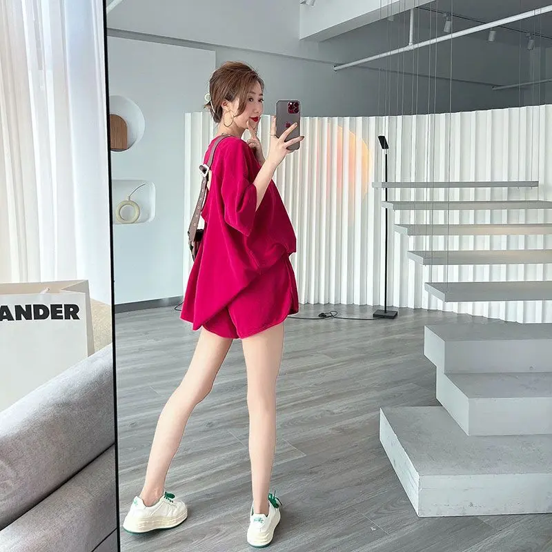 Quần Đùi Thể Thao ngắn Tay Hở Lưng, Cỡ Cực Lớn (150,00kg), Bộ Đồ Hai Mảnh Dáng Rộng Thường Ngày Mỏng, Chống Nắng, Thích Hợp Cho Mùa Hè, Hàng Mới Về Nữ Áo Voi 0
