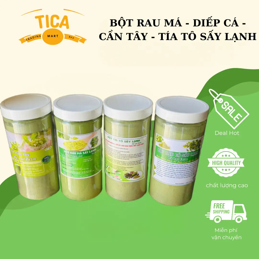Bột Diếp Cá - Tía Tô - Cần Tây - Rau Má Sấy Lạnh Bổ Dưỡng 500G - Tica Mart