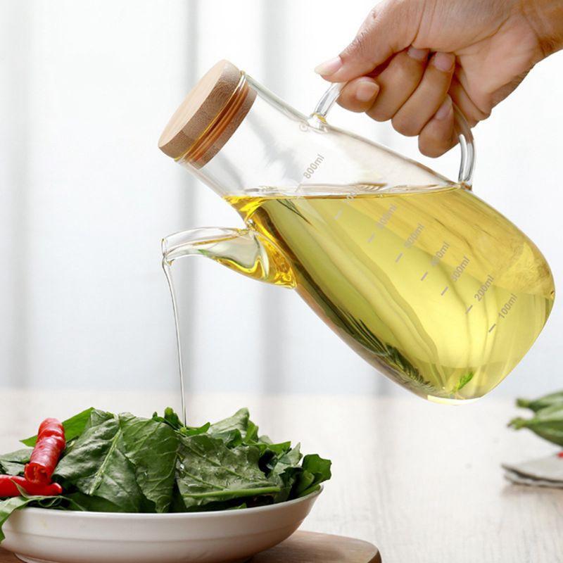 Botol Minyak Goreng Borosilicate Glass Wadah Kaca Oil Pot Leak Proof Tutup Kayu 700 ML 4