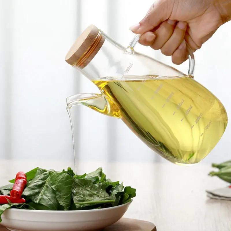 Botol Minyak Goreng Borosilicate Glass Wadah Kaca Oil Pot Leak Proof Tutup Kayu 700 ML 3