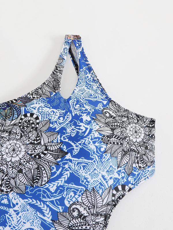 Women's Floral Print One Shoulder Tie Back Cut Out One-Piece Swimsuit, Boho Fashion Casual Swimwear for Beach Holiday Vacation, Ladies Swimsuit for All Seasons 7
