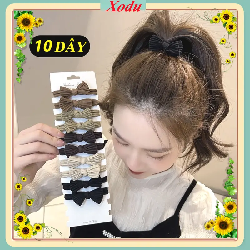 10 Dây Thun Buộc Tóc Độ Đàn Hồi Cao Hình Gấu, Nơ Dành Cho Nữ Dây Cột Tóc Scrunchies Women 0