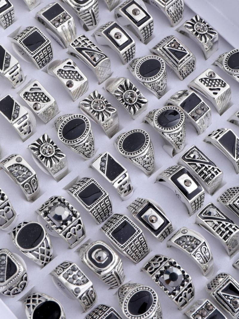 Product Introduction of Retro Silver Color Random Design Punk Geometric Finger Rings Set, Fashion Jewelry for Party, Daily Clothing Decor, Trendy All-match & Exquisite Jewelry for Birthday Gift 2