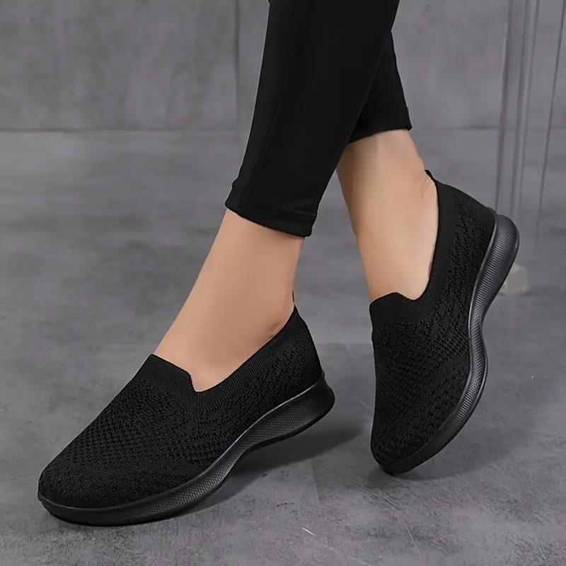 Plus Size Breathable Mesh Women's Casual Slip-On Sneakers, Lightweight Flat Shoes For Work, Versatile Low-Top Sports Shoes