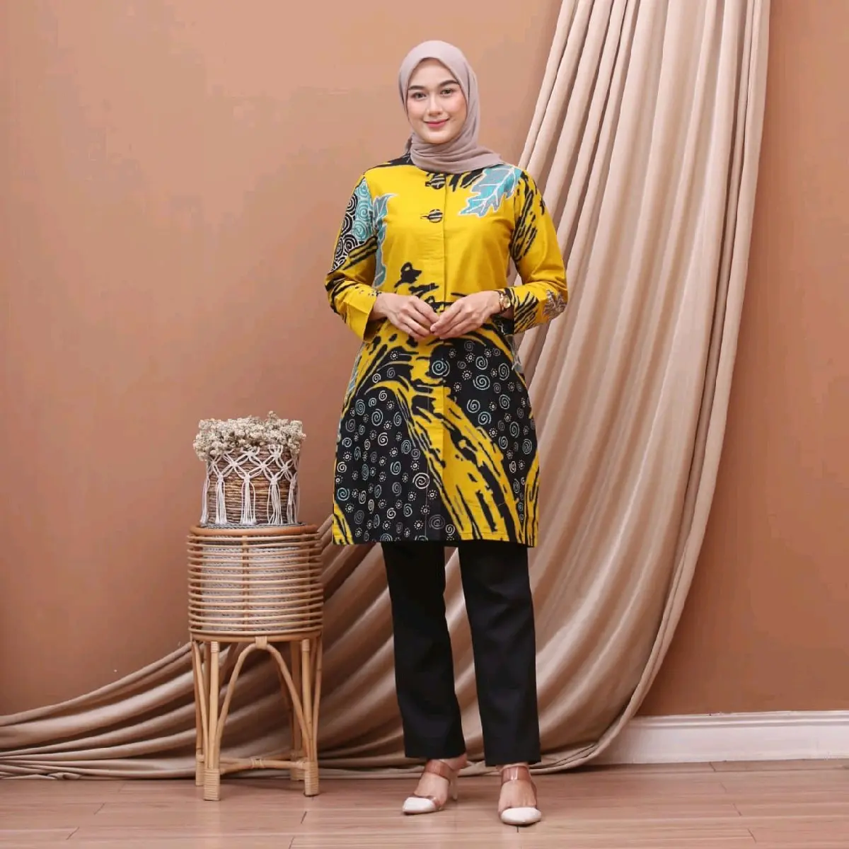 Baju Batik Atasan Wanita Tunik Kantor Formal Furing Tempel / Trikot Ukuran S M L XL XXL Katun Kerja Motif Muslim Panjang