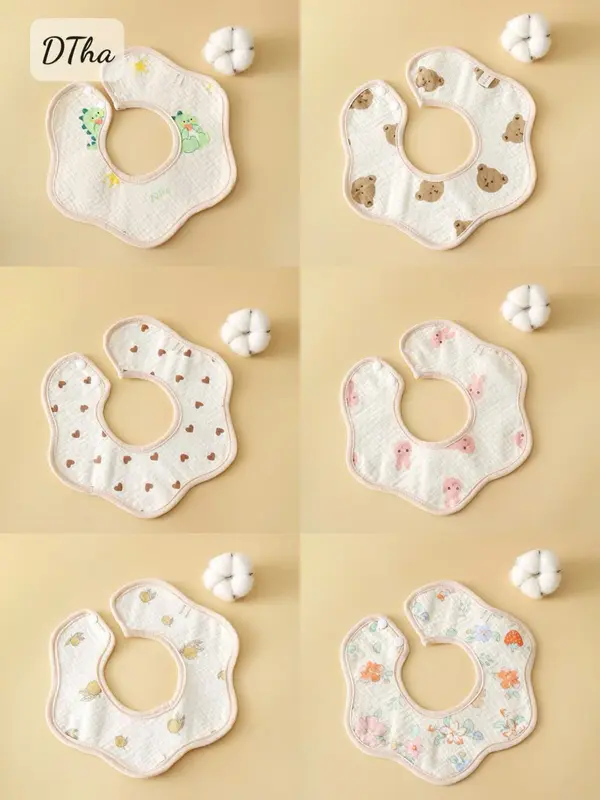 Yếm Chống Thấm Hoa và Chữ U Ăn Dặm 6 Lớp Vải Xô Muslin Siêu Thấm Hút Cho Bé 6