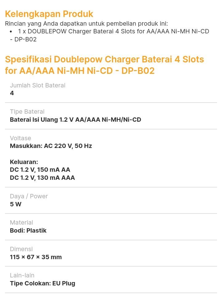 Product Introduction of PROMO Bayar Ditempat Original 100% DOUBLEPOW Charger Baterai 4 slot AA/AAA Tanpa Batre- DB-B02 CHARGER BATERAI BISA COD/ CASAN BATRE A2 DAN A3 4 SLOT BATERAI 3