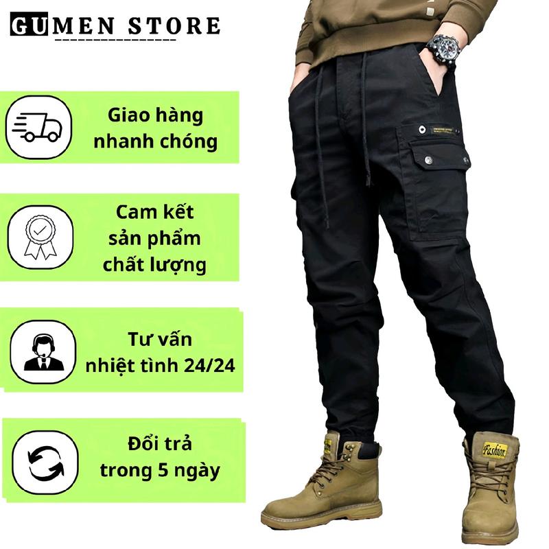 Quần Jogger nam GUMEN 8 túi chất kaki mềm khoá kéo cạp thun cúc lên form thể thao Sport Gym