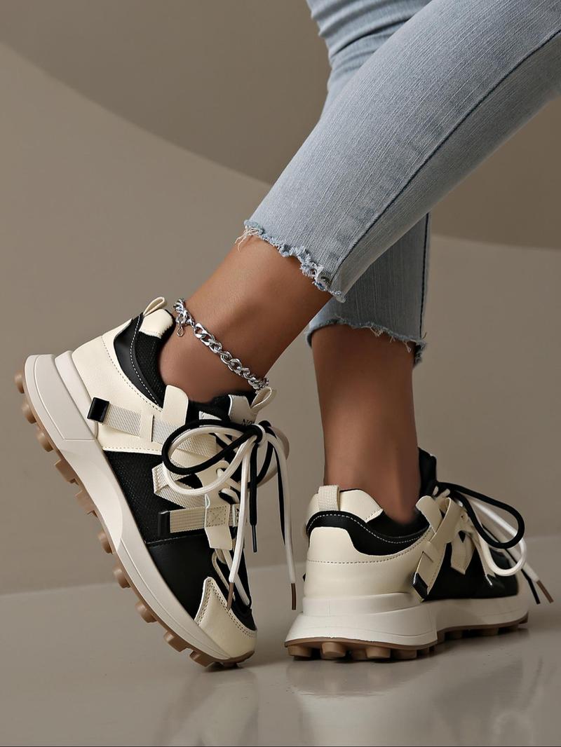 Product Introduction of Women's Fashionable Lace Up Platform Sneakers, Casual Comfortable Breathable Sports Shoes, Trendy All-match Round Toe Chunky Sneakers for Daily Life,  Designer Shoes 6