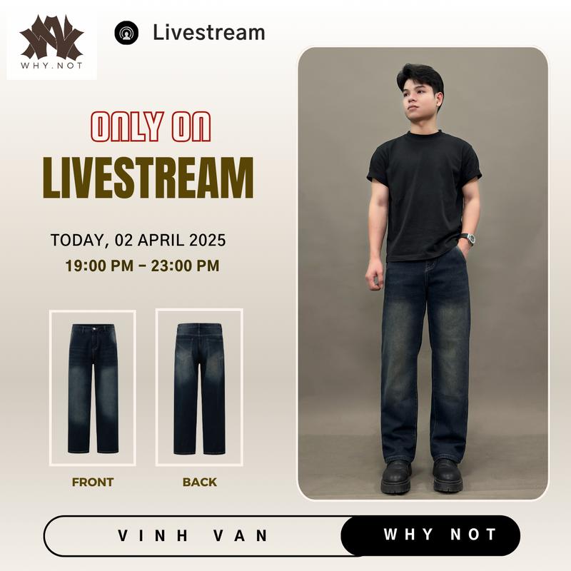   VINH VAN x WHY.NOT  Quần Jean Suông Rộng Deep Sea BLue - Quần KaKi Trắng - Quần Jean Suông Túi Chéo Nam Nữ - Quần Bò Ống Rộng 