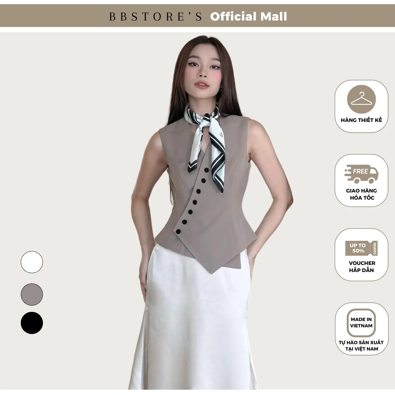 Áo Gile Thiết Kế Tà Xéo Phối Nút Bọc Sang Trọng BBSTORE'S - A3711 Nữ Women
