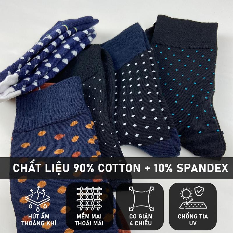 Product Introduction of Combo 5 đôi tất nam cổ cao cotton 20cm mang giày tây họa tiết chấm bi cao cấp RANO thoáng khí co giãn 4 chiều thấm hút Menswear Nhung 18