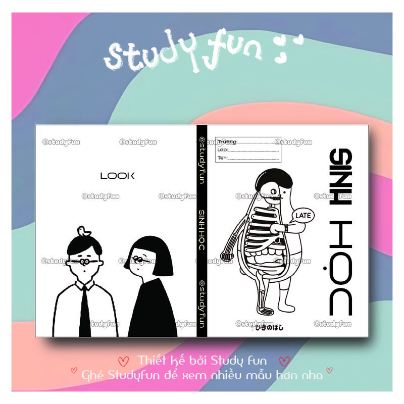 [LẺ] MẪU GIẤY BAO TẬP TRẮNG ĐEN SIMPLE - GIẤY BAO VỞ THEO MÔN HỌC - STUDY FUN nhãnvở vôtri baotap