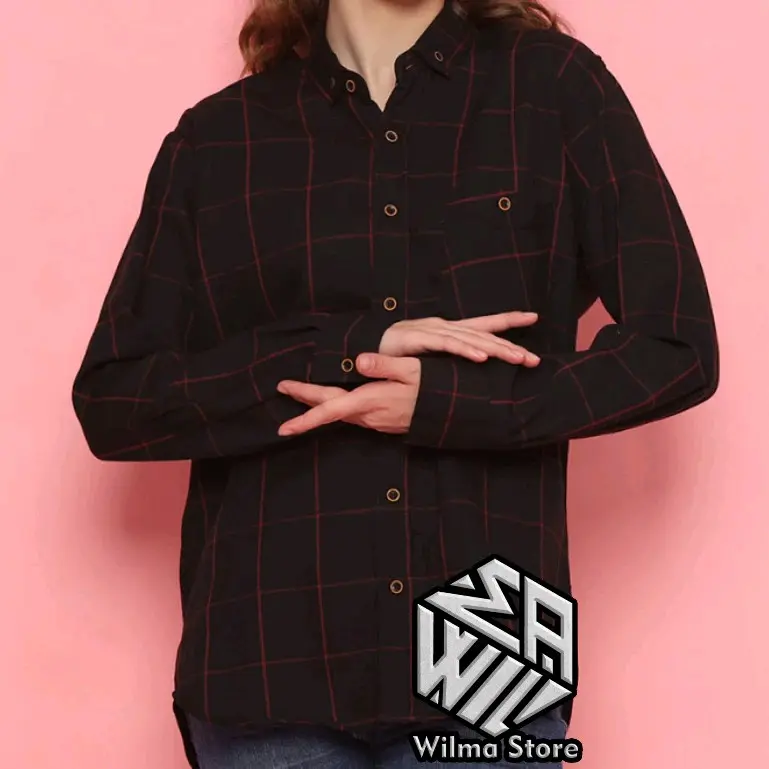 Kemeja Flanel Wanita Lengan Panjang Motif Kotak Best Seller Atasan Casual Baju Oversize Top 7