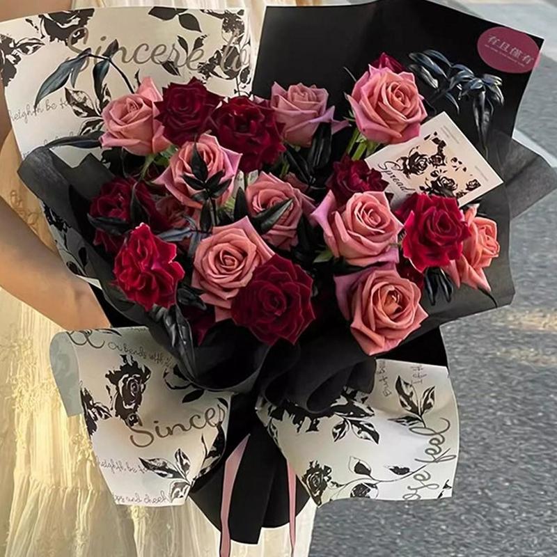 10pcs Creative Floral Pattern Rose Flower Packaging Paper Antique Waterproof Bouquet Wrapping Paper Kraft Paper Romantic Gift Packaging Paper Room Decor 1