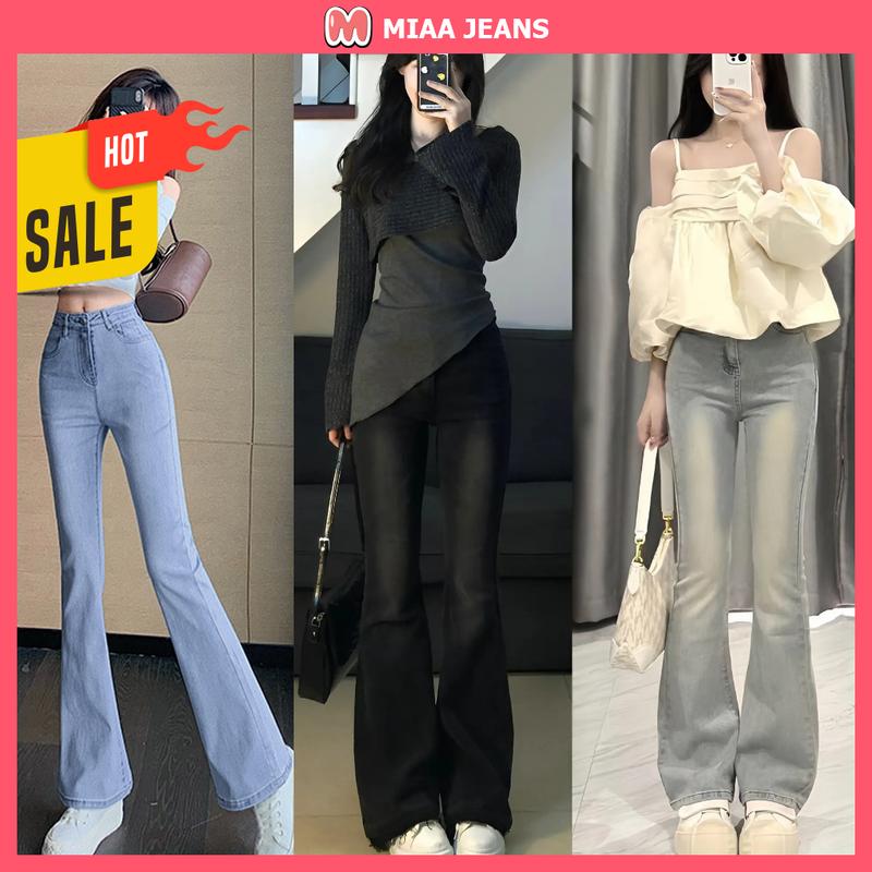 [MIAA] Quần Jeans Ống Loe Nữ Cạp Cao Tôn Dáng - Chất Denim Co Giãn (Vải Jean Co Giãn) - Màu RETRO Xám, Xanh Đậm, Xanh Nhạt, Đen - Quần Ống Loe Nữ [Mã Q21 Q22]