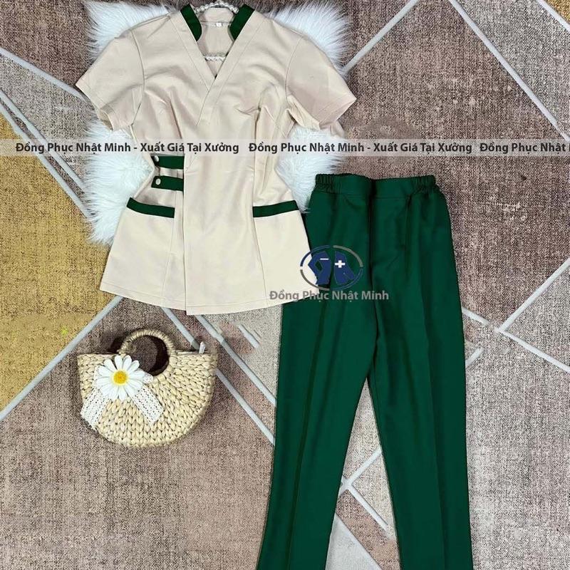 Đồng Phục Massage , Đồng Phục Nail Spa Cho  Nữ Women Vải Cotton Lạnh loại 1 . Hàng kỹ may chắc chắn cẩn thận Top ( Áo+ quân) dongphuc