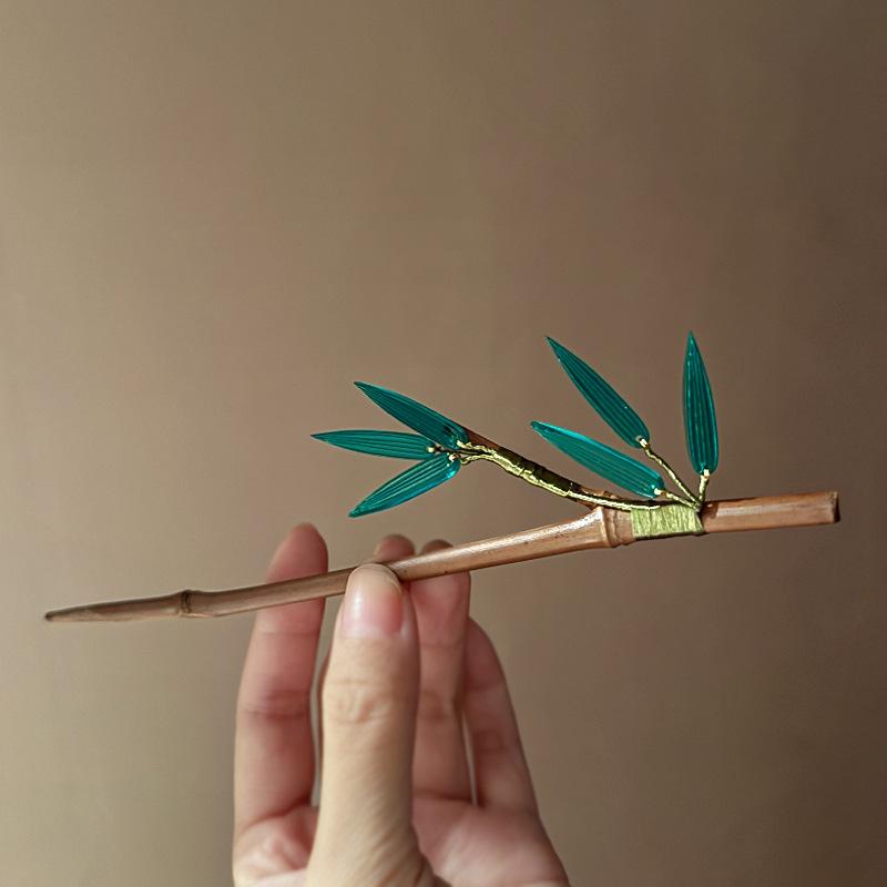 Product Introduction of New Chinese Style Simple Bamboo Leaf Artificial Wood Hairpin Small Niche Ancient Style Accessories Hair Stick Fresh High-end Hair Accessories for Women 6