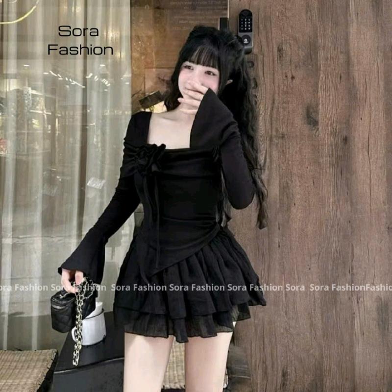 Áo kiểu douyin tay ống loe trễ vai chất thun tăm phong cách tỷ tỷ trung hoa Nữ Tay Loe 8