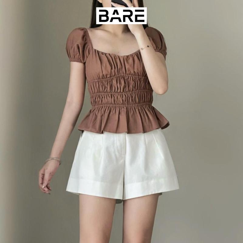 Product Introduction of BARE_Quần Đùi Lưng Cao Ống Rộng Bo Chun Sau Chất Linen Phong Cách Nhẹ Nhàng Nữ Tính_Q095 Women Pants 12