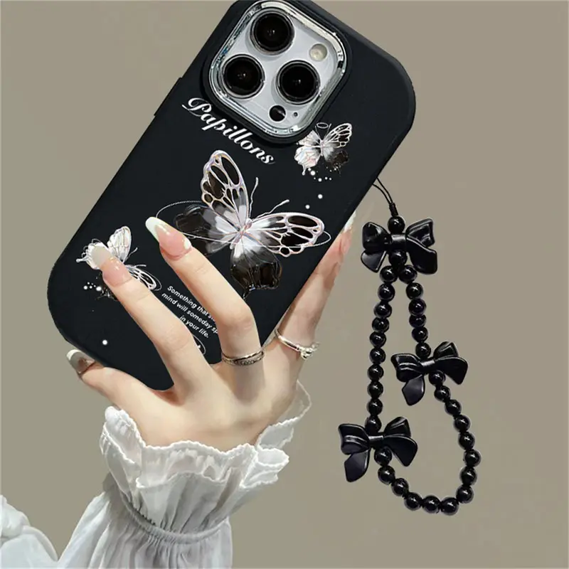 Casing hp OPPO A3X A60 A38 A78 A18 A16 A17 A17K A57 A58 A15 A16K A54 A12 A5S A7 A94 A3S A53 A31 A52 A74 A95 A55 F9 A9 A16S A54S Black and white butterflies bracelet version Case 7