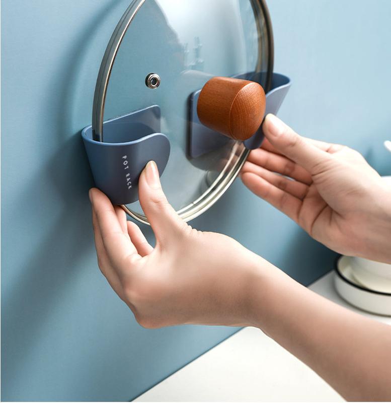 Product Introduction of 2pc/set Wall Mounted Pot Lid Holder Pot Cover Hang on The Wall for Kitchen Space Saving Kitchen Storage Shelf 7