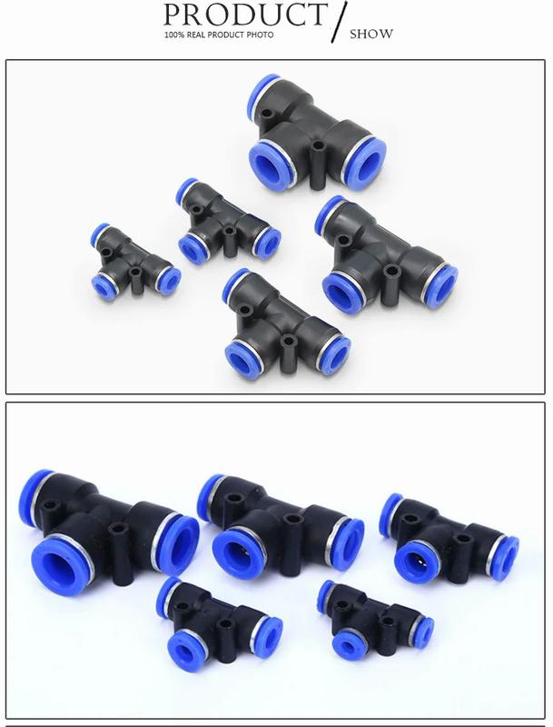 Product Introduction of 5pcs PE series T shaped Tee 4 6 8 10 12 14 16mm OD Hose 3 Way Port Y Shape Air Pneumatic Quick air Pneumatic Connectors Coupling 28