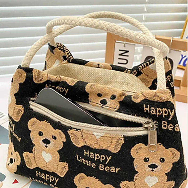 Túi Xách Hoạt Hình, Cầm Tay, Họa Tiết Gấu, Chất Liệu Vải Lanh Túi Tote, Phong Cách Thường Ngày Dung Tích Lớn, Thích Hợp Để Mua Sắm 2