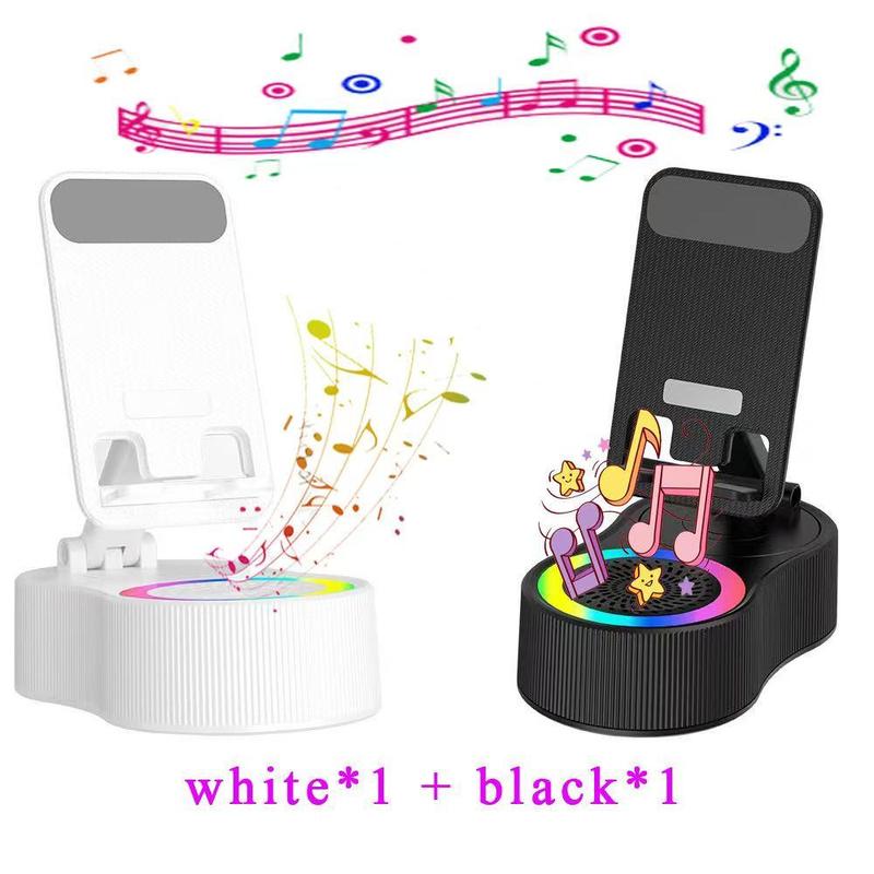 Wireless Charging Speaker Phone Holder, 360-Degree Rotatable Phone Stand with Colorful Atmosphere Light, Portable Phone Accessories for Home Office 2