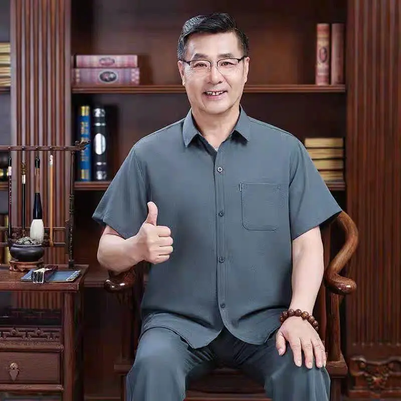 Bộ quần áo đũi trung niên nam cho bố Menswear Nhung, đồ bộ trung niên nam cổ bẻ sang trọng, quần áo cho bố cộc tay