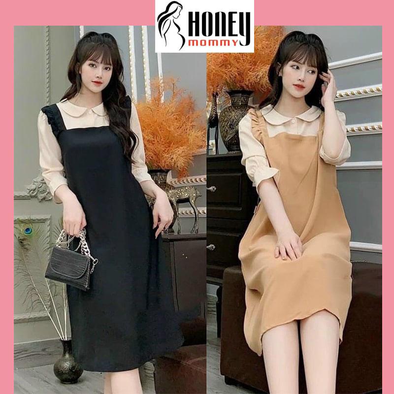 Váy Bầu Yếm Công Sở Mùa Hè Tay Lỡ Có Cổ Thiết Kế Lịch Sự Dễ Thương Đầm Bầu Nữ Đi Làm Dự Tiệc HD3609 Honey Mommy Women Dress