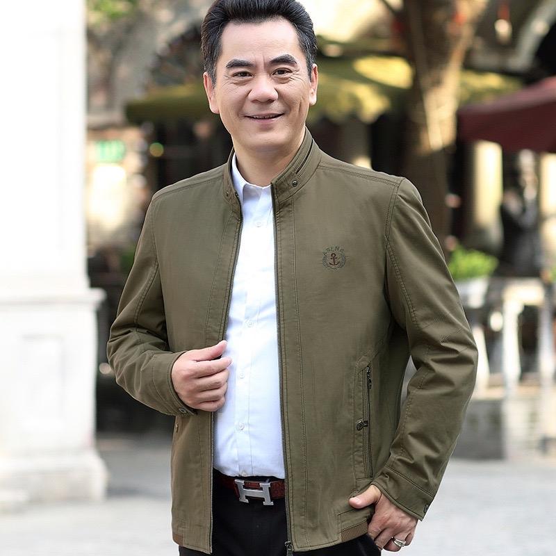 Áo khoác thô lót lụa và dày lót lông nam trung niên Tặng bố Menswear Kaki Baggy Có Cổ