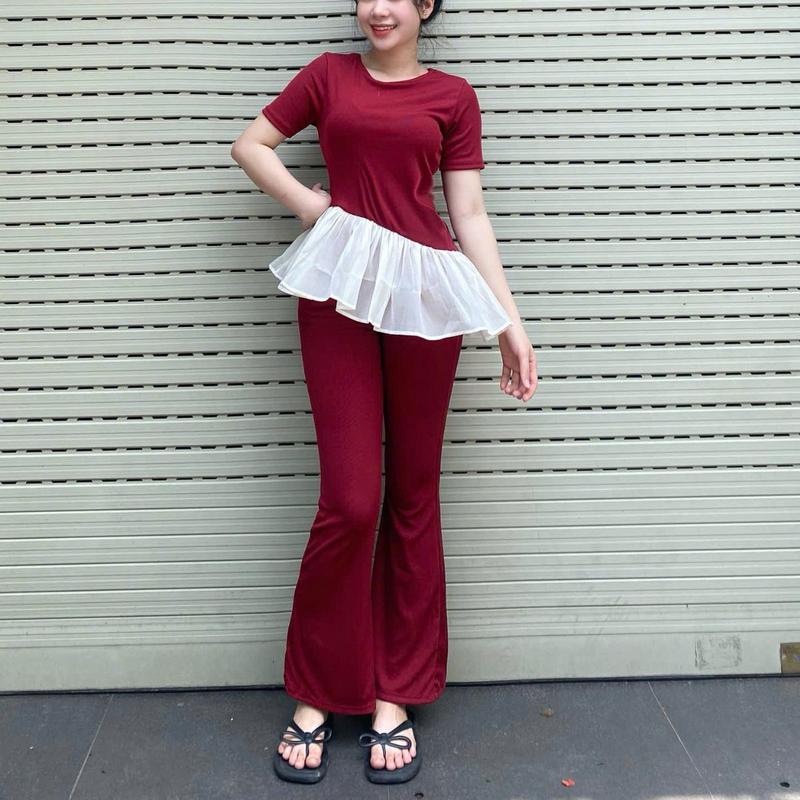 Set bộ quần loe bigsize đồ bộ nữ đồ mặc nhà dễ thương form ôm đồ bộ áo tay ngắn đẹp xinh MS5009 Top Women  Voi 4