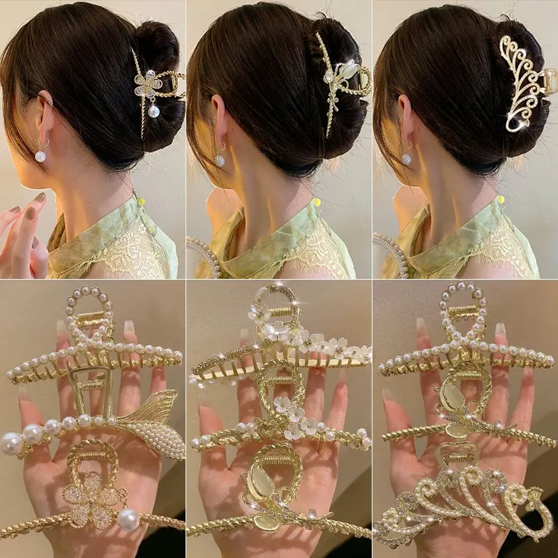 Kẹp Tóc, Cao Cấp Hàn Quốc, Kẹp Cá Mập Lớn Bằng Kim Loại, Thiết Kế Hoa, Dát Phụ Kiện Tóc, Thời Trang, Cho Nữ, Được Làm Bằng Bọt Biển Cua Và Bọt Biển